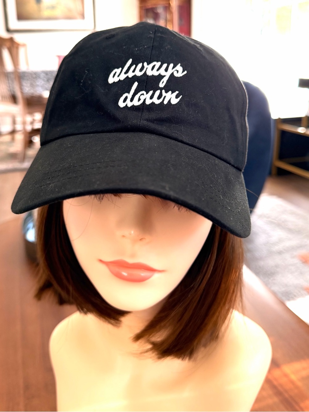 Victoria’s Secret PINK Black “Always Down” Embroidered Baseball Cap OS